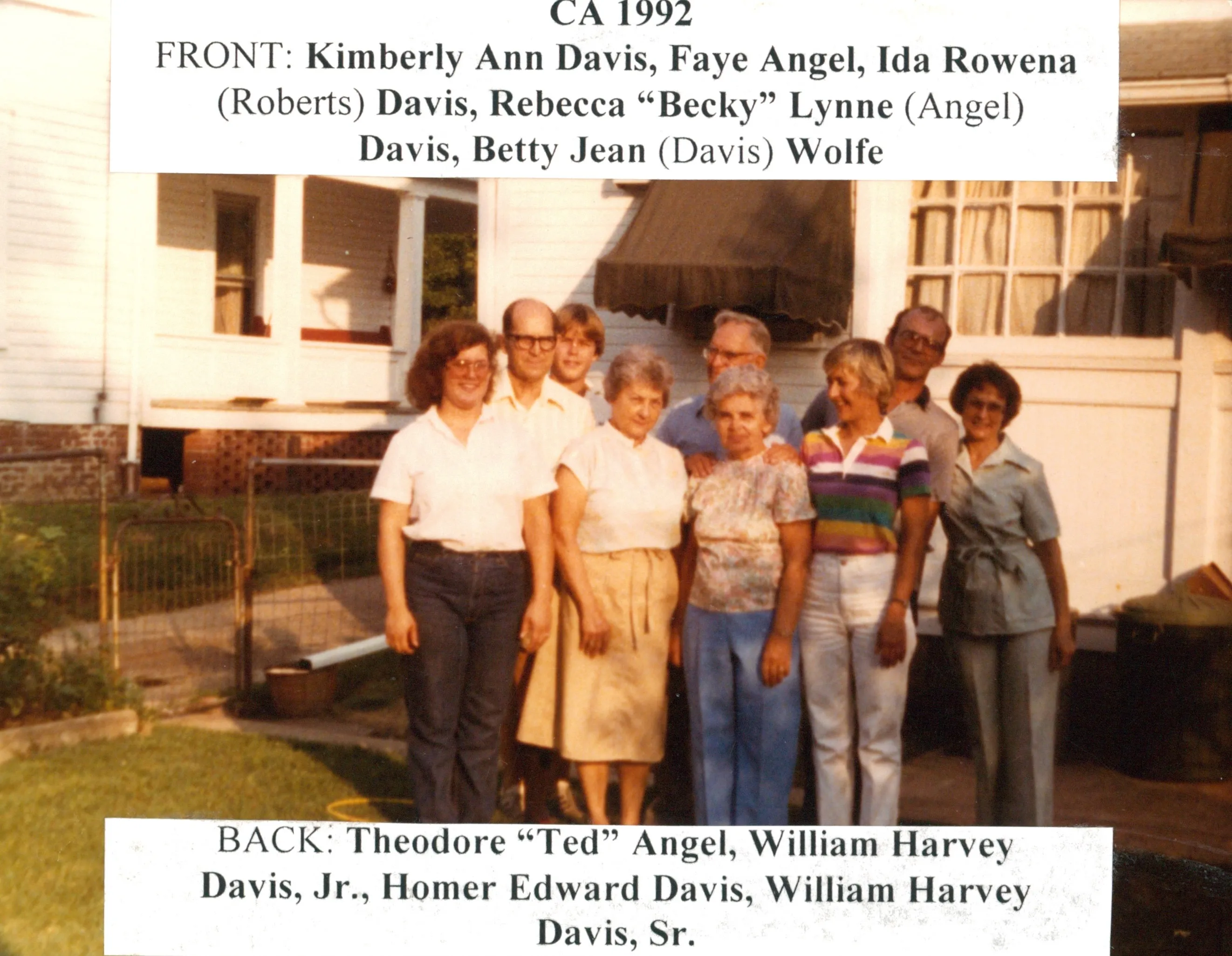 Davis-Angel Family Portrait — c. 1992, with full cast labels