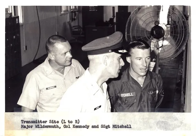 Major Wildermuth, Col Kennedy and SSgt Mitchell at the transmitter site.
