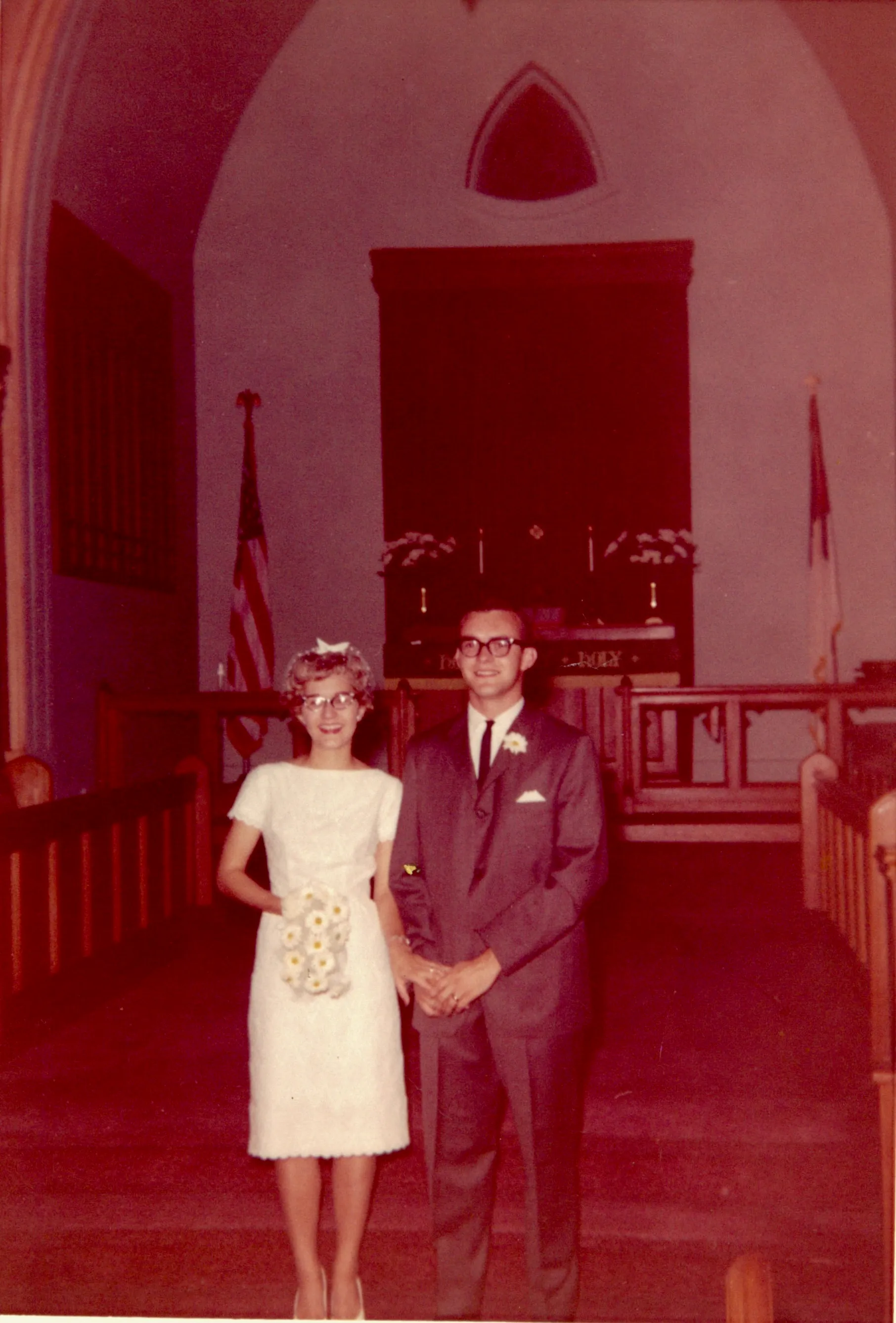 Bride and groom at the altar — likely Jeanne Eesley and Joseph Kamiab, June 1965 (cast confirmation queued)