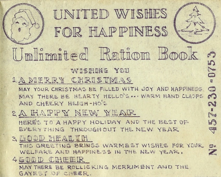 United Wishes for Happiness — 1942 Ration-Card Christmas Card