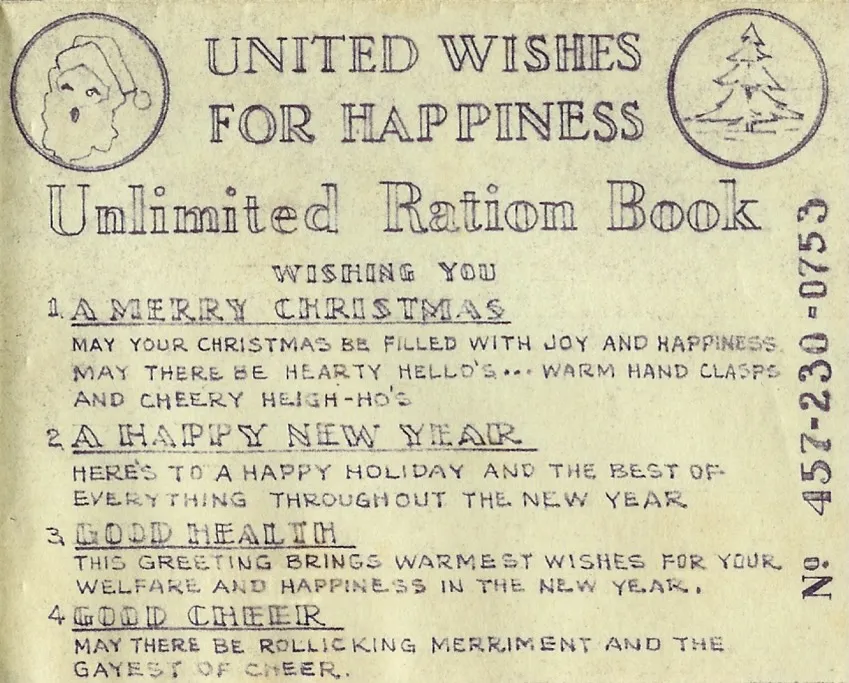 United Wishes for Happiness — 1942 Ration-Card Christmas Card