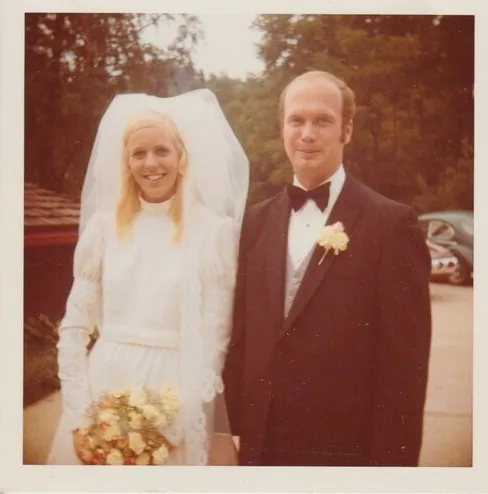 Charlie and Terrie, bride and groom, early 1970s