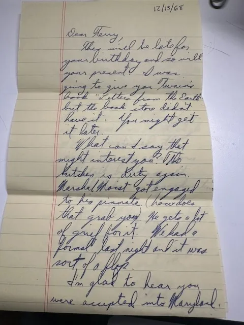 Letter to Terrie, 13 December 1968 — scan 1