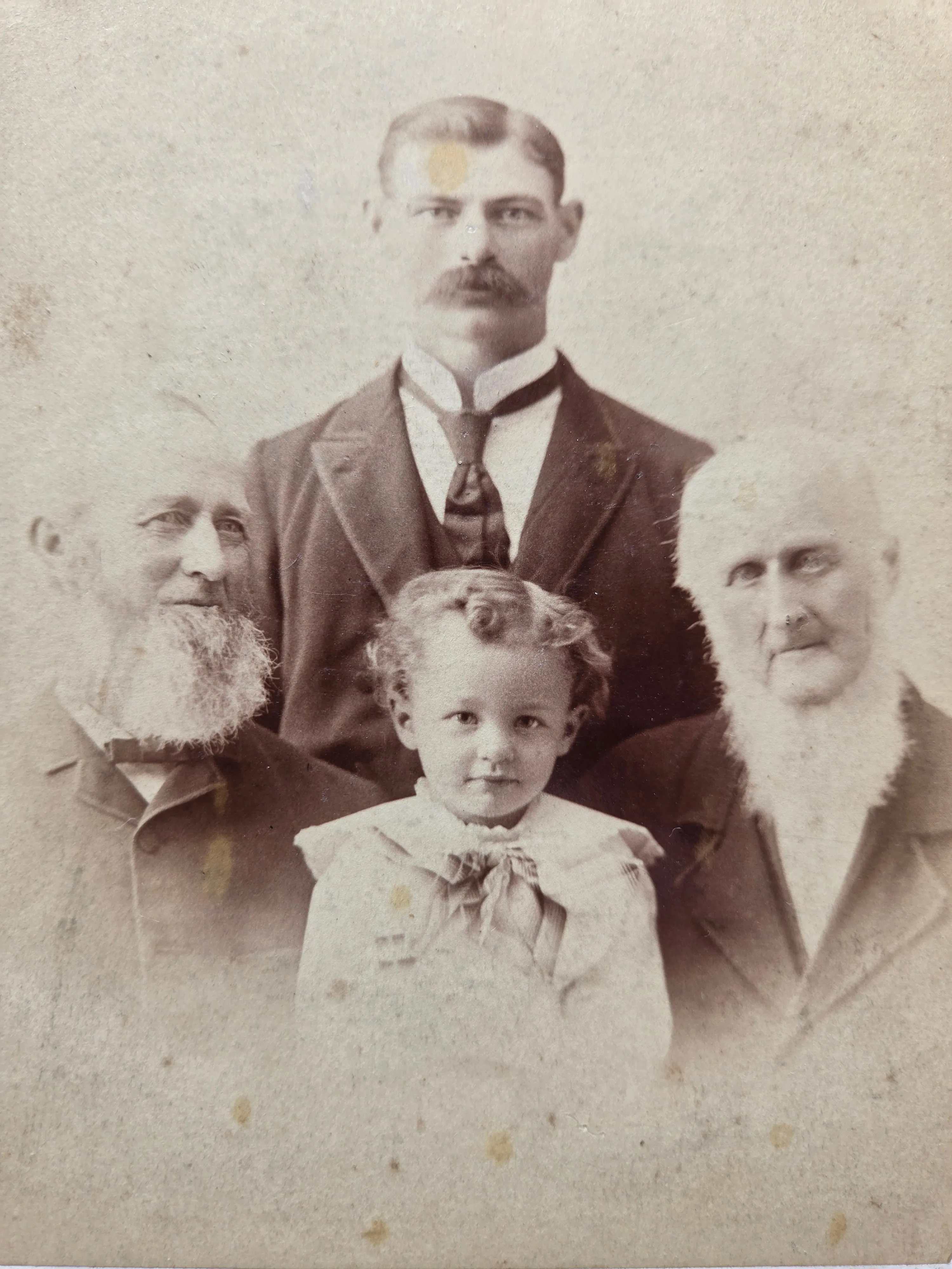 Four generations of Chenoweths, c. late 1880s — Elijah Jr., Joseph Hill, and (likely) Joseph Hill's son and grandson