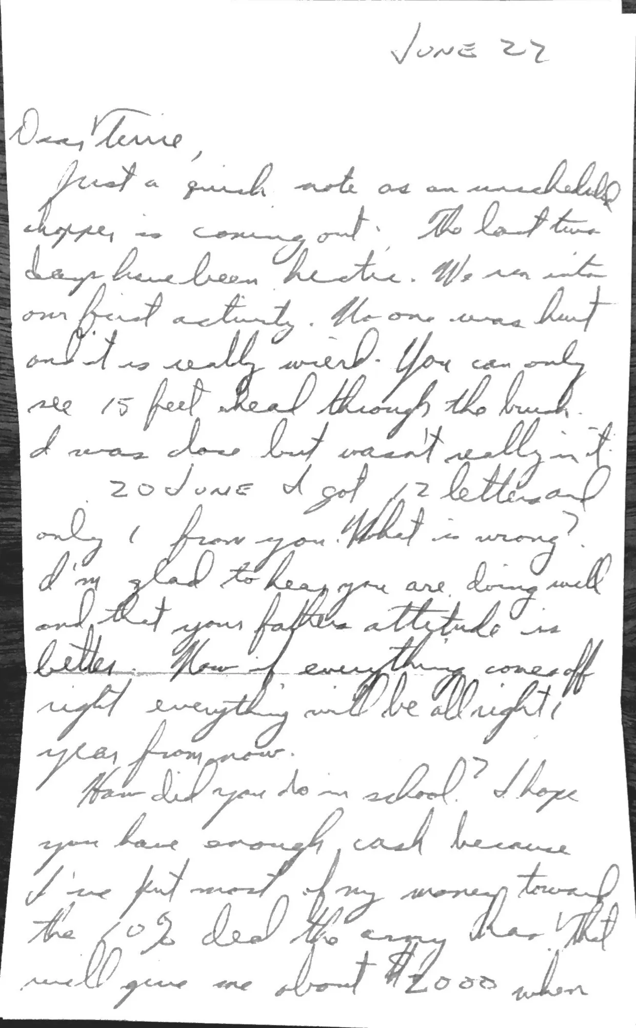 Letter to Terrie, 22 June 1970 — scan 1