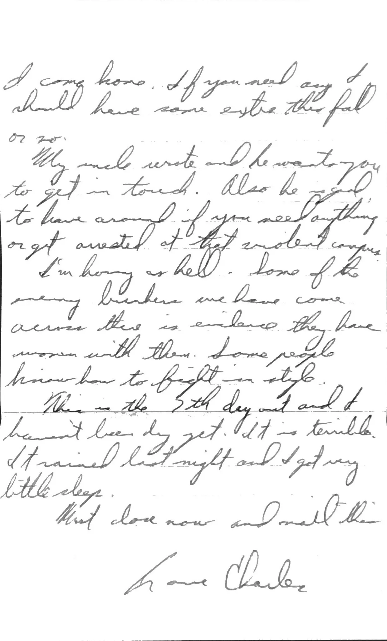 Letter to Terrie, c. summer 1970 — '5th day out... violent campus' — scan 1