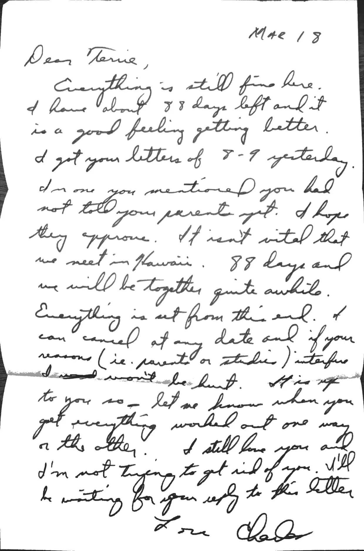 Letter to Terrie, 18 March 1971 — 'It is up to you' — scan 1