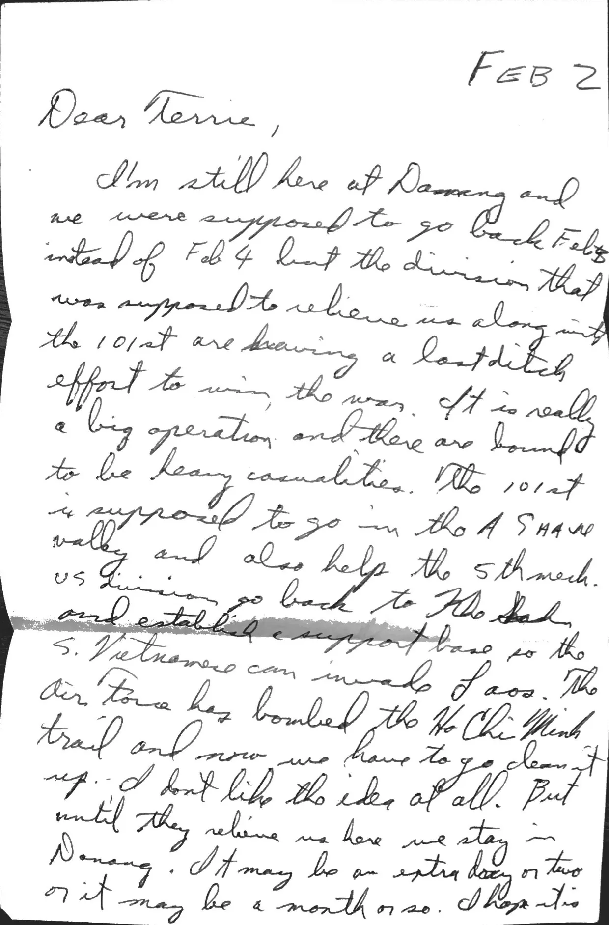 Letter to Terrie, 2 February 1971 — 'a last ditch effort to win the war' — scan 1