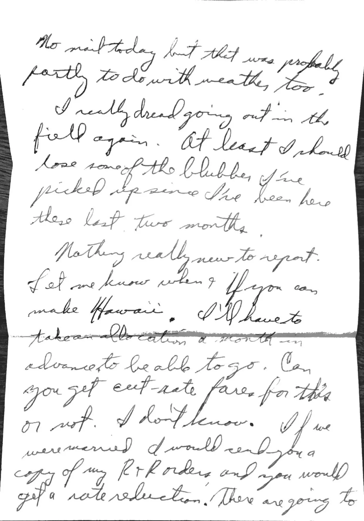 Letter to Terrie, 29 January 1971 — monsoons, 136 days, and dreading the field — scan 2