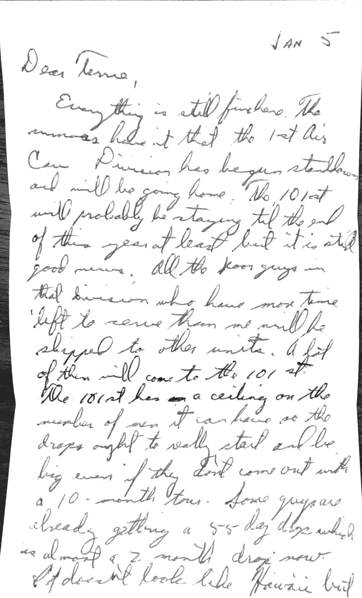 Letter to Terrie, 5 January 1971 — the 1st Air Cav stands down and the drops grow — scan 1