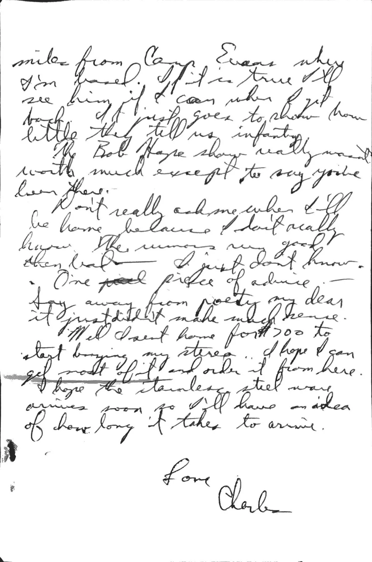 Letter to Terrie, 13 January 1971 — rats, the Bob Hope show, and a word against poetry — scan 2