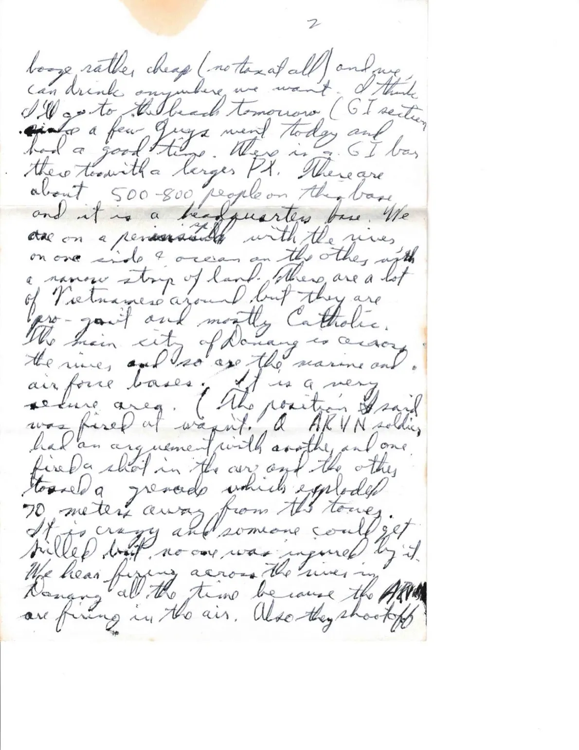 Letter to Terrie, c. January 1971 — the Da Nang base, marijuana, and GI life — scan 1