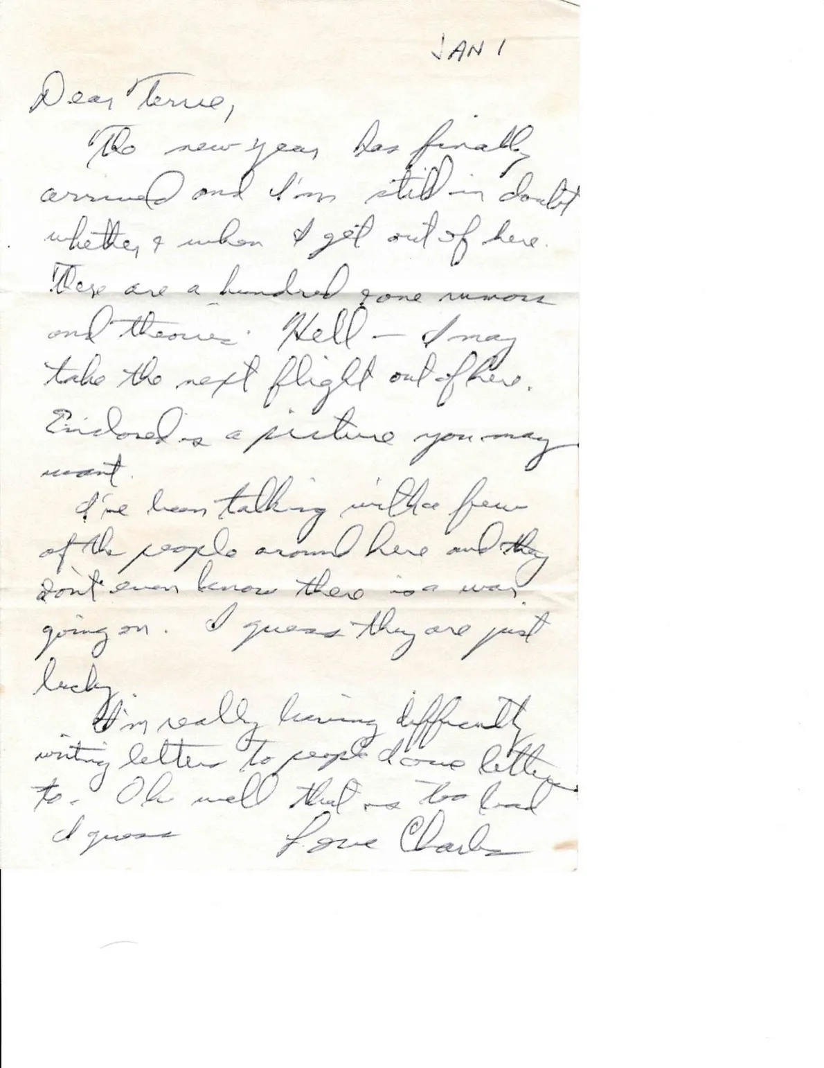 Letter to Terrie, 1 January 1971 — the new year, the rumors, and a picture enclosed — scan 1