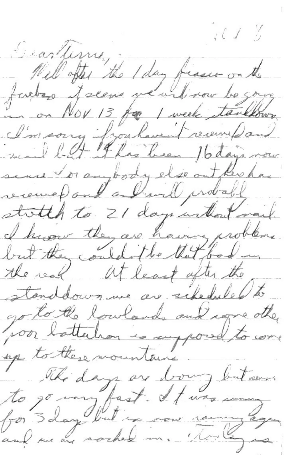 Letter to Terrie, c. 8 November 1970 — the stand-down, day 180, and a Sydney R&R idea — scan 1