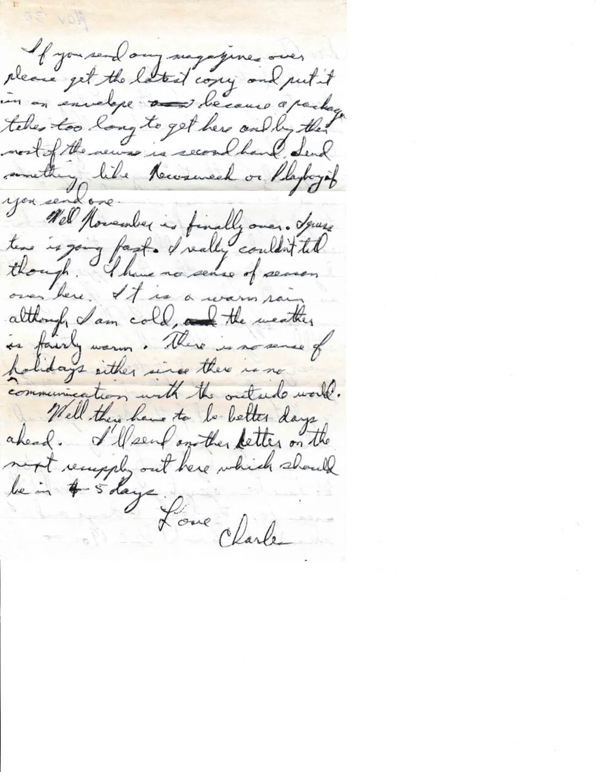 Letter to Terrie, 30 November 1970 — disgusted with the Army, the lowlands flooding, and November finally over — scan 2