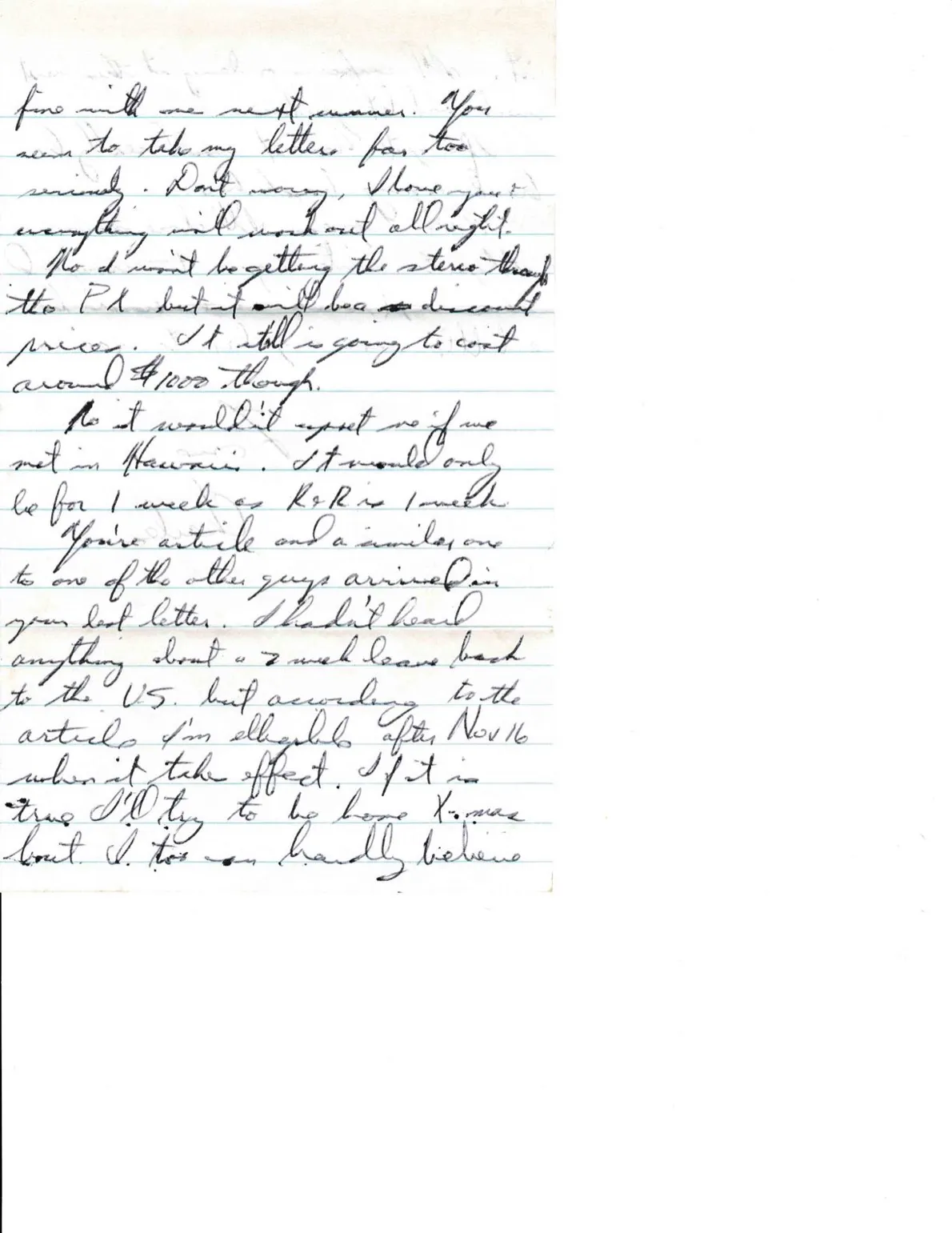 Letter to Terrie, c. late October 1970 — Hawaii, the November leave, and 'move in with me' — scan 2
