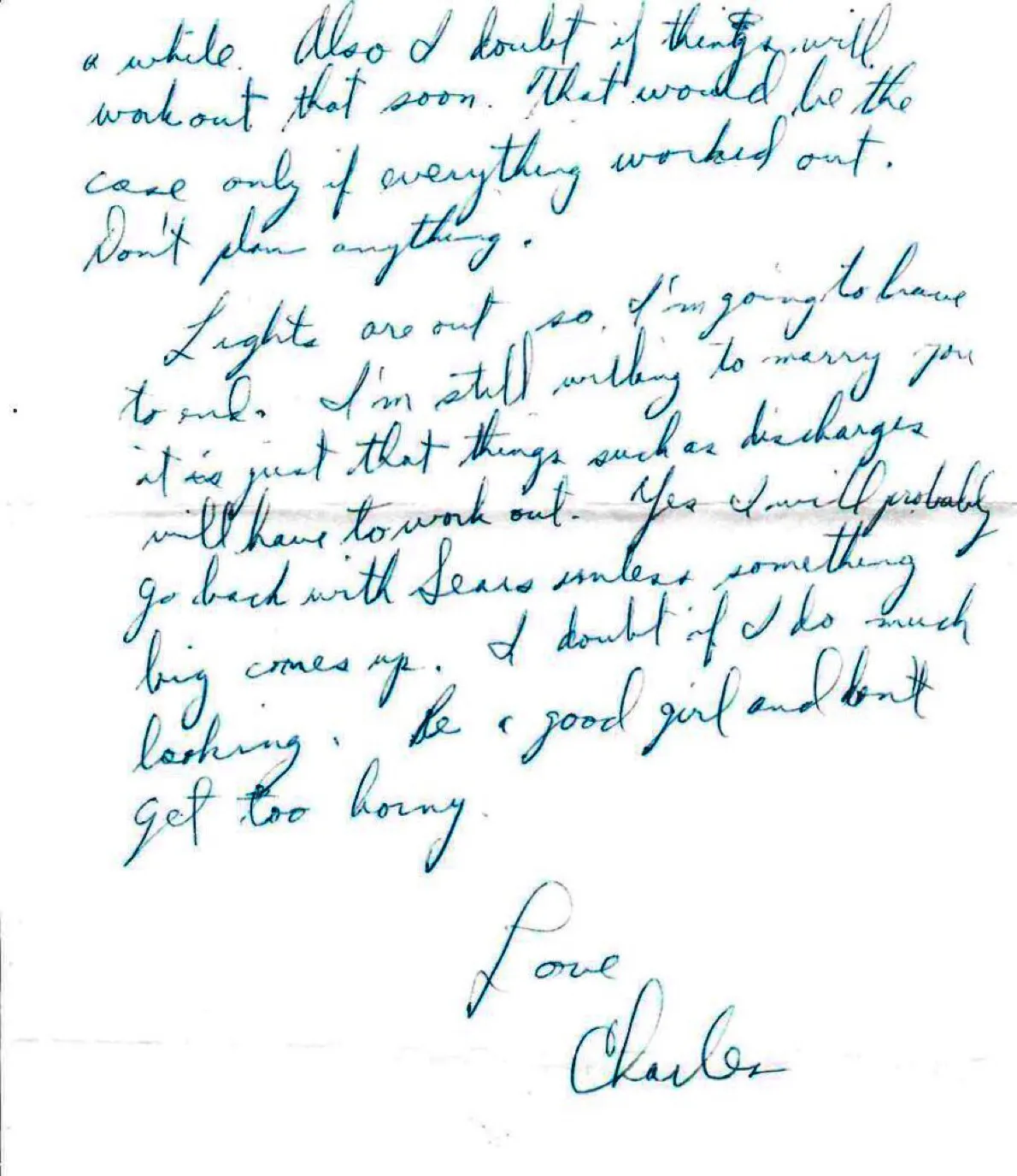 Letter to Terrie, undated — firing the M-72, the $20 ring, and 'I'm still willing to marry you' — scan 2