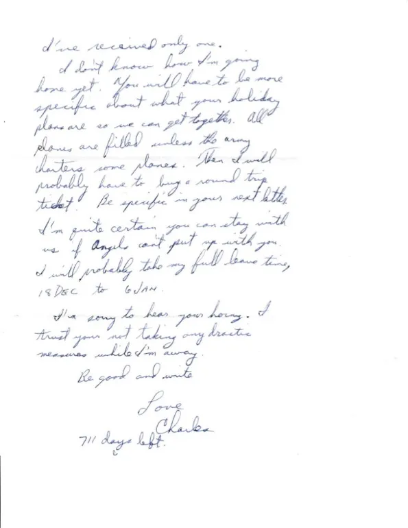 Letter to Terrie, late 1969 — Christmas leave plans, '711 days left' — scan 1