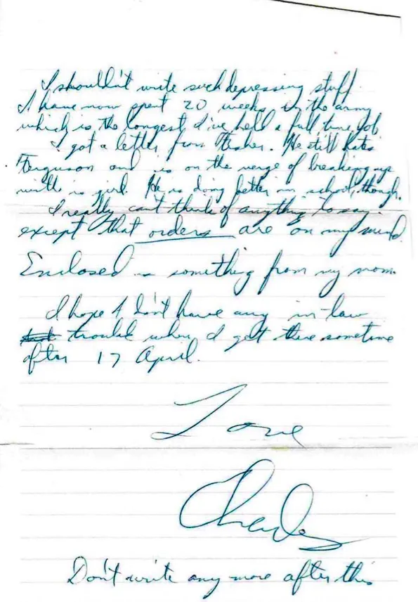 Letter to Terrie, 12 April 1970 — 'This may be your last letter from here' — scan 2