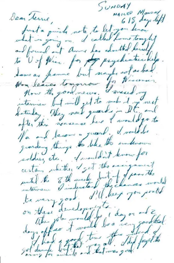 Letter to Terrie, undated — the D.C. guard interview, and the Tomb of the Unknown Soldier — scan 1