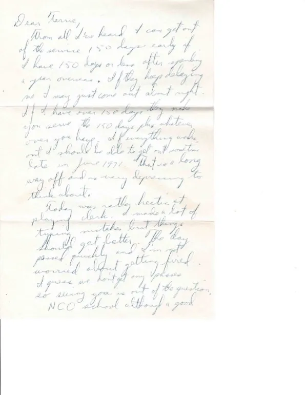 Letter to Terrie, c. February 1971 — NCO school or the early-out — scan 1