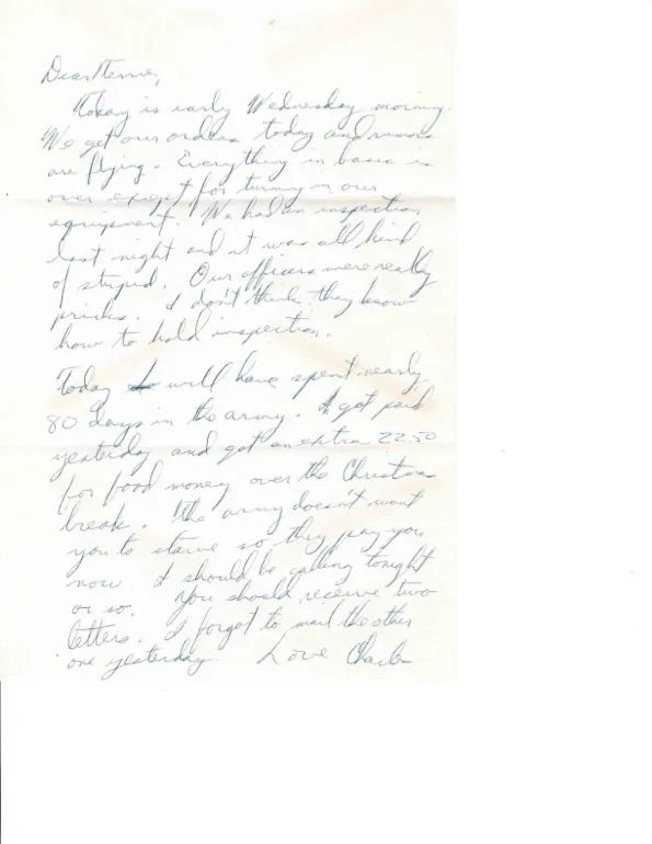 Letter to Terrie, c. February 1970 — orders, and 80 days in the army — scan 1