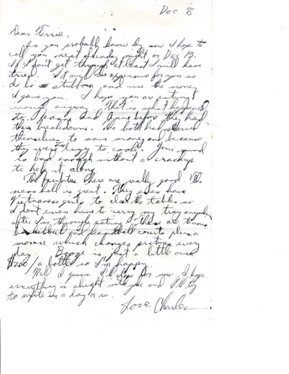 Letter to Terrie, 8 December 1970 — the phone call he's planning, and the good life in the rear — scan 1