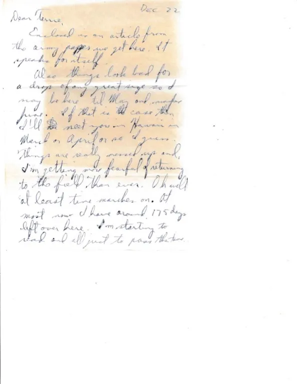 Letter to Terrie, 22 December 1970 — a bad outlook for the drop, and 'Budda' — scan 1
