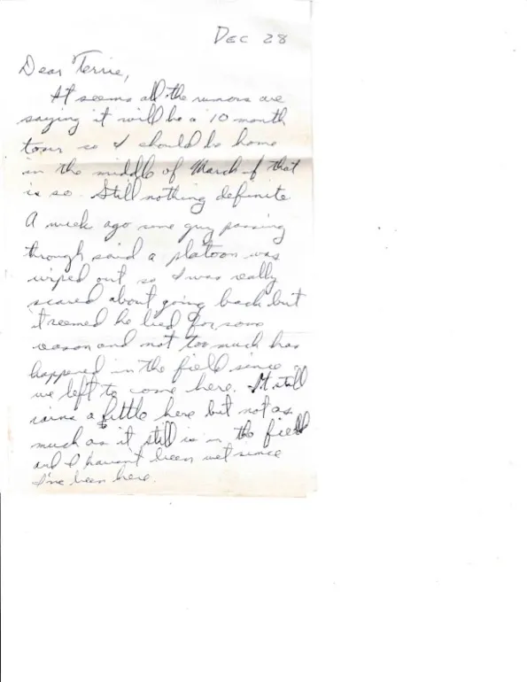 Letter to Terrie, 28 December 1970 — the 10-month-tour rumor, a scare that was a lie, and 'maybe even get married early' — scan 1