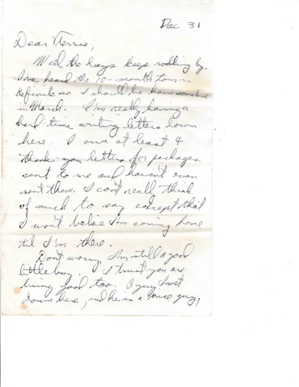 Letter to Terrie, 31 December 1970 — '10-month tour is definite, I should be home in March' — scan 1