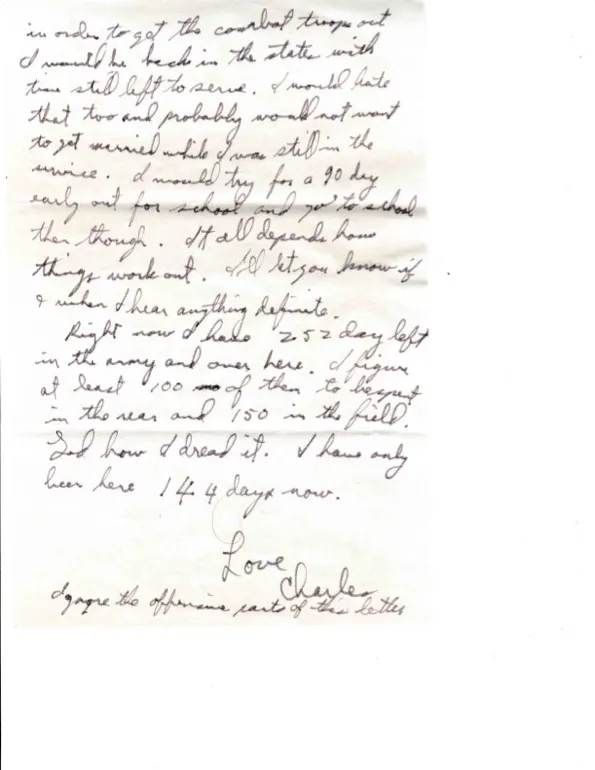 Letter to Terrie, 3 October 1970 — recovering from malaria at Cam Ranh Bay, and 144 days in — scan 5
