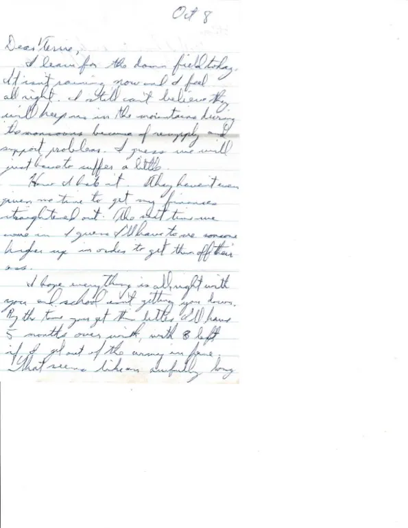 Letter to Terrie, 8 October 1970 — 'I leave for the damn field today' — scan 1