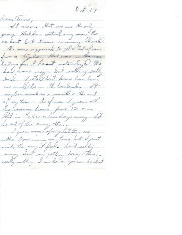 Letter to Terrie, 17 October 1970 — 'the only group that has contact anymore,' and 240 days left — scan 1
