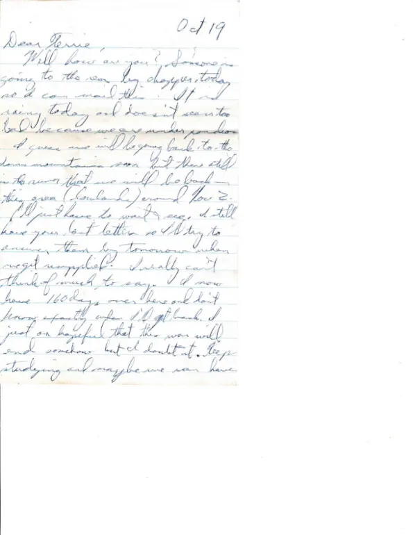 Letter to Terrie, 19 October 1970 — 160 days in, mailing out by chopper, and 'maybe we can have a good time next summer' — scan 1
