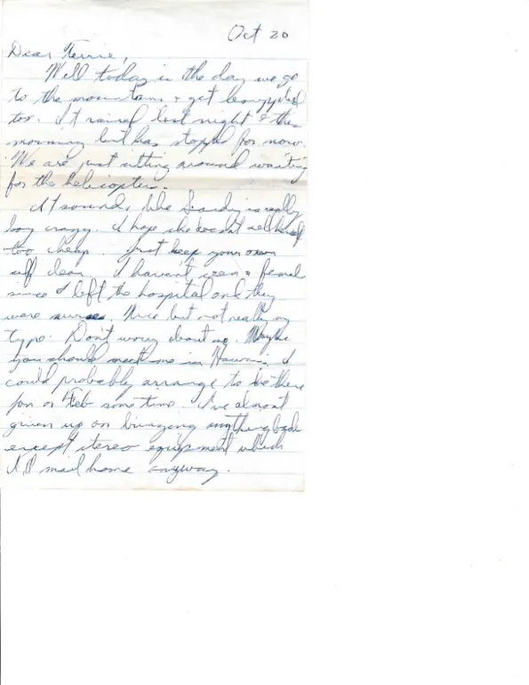 Letter to Terrie, 20 October 1970 — the apartment question, and 'you still get the most letters' — scan 1