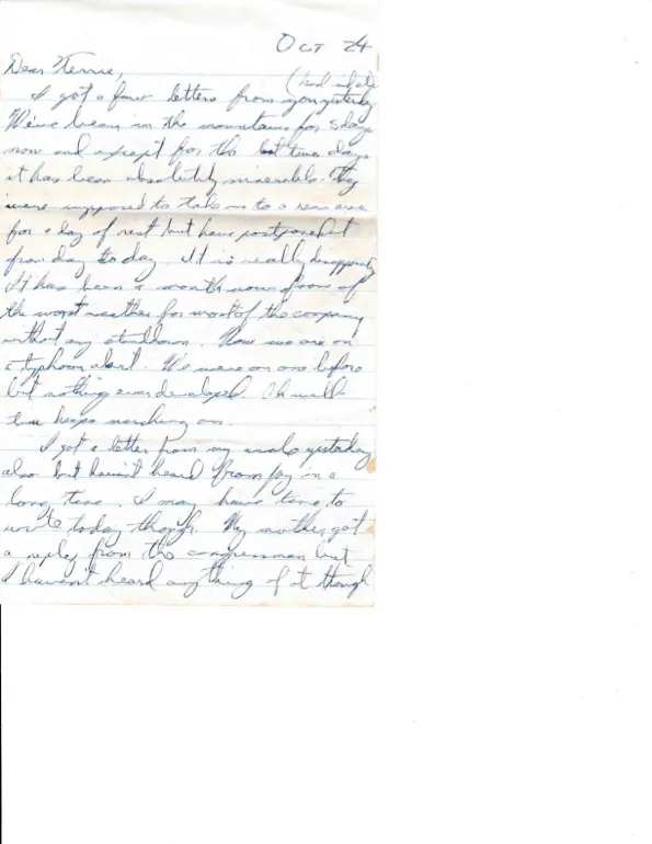 Letter to Terrie, 24 October 1970 — a typhoon alert, a congressman's reply, and 165 days in — scan 1