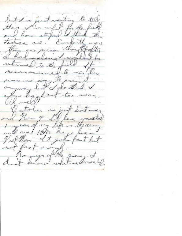 Letter to Terrie, 28 October 1970 — one year in the Army, and 'I do think I came back out too soon' — scan 3
