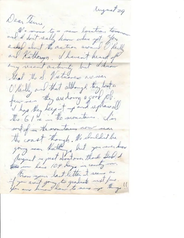 Letter to Terrie, 29 August 1970 — 109 days in, and 'we will work things out as they happen' — scan 1