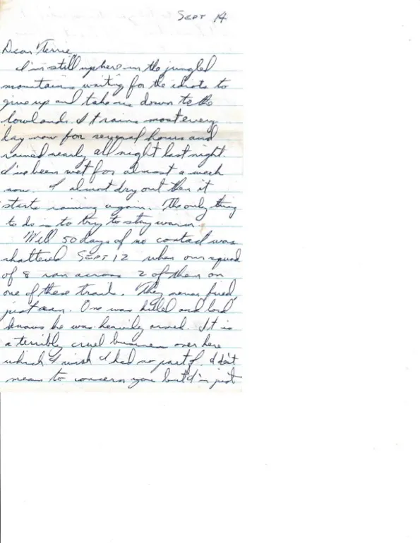 Letter to Terrie, 14 September 1970 — the 50-day streak of no contact broken, and 'a terrible, cruel business' — scan 1