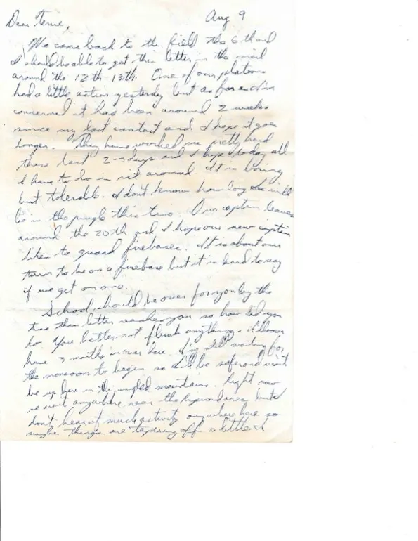 Letter to Terrie, 9–11 August 1970 — a new captain expected, a beard restarted, and 'calm down a little' on marriage — scan 1