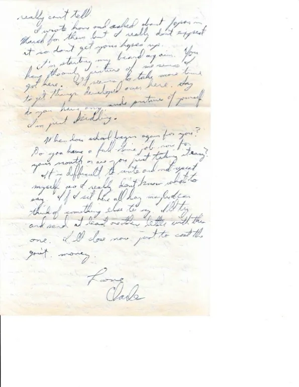 Letter to Terrie, 9–11 August 1970 — a new captain expected, a beard restarted, and 'calm down a little' on marriage — scan 4