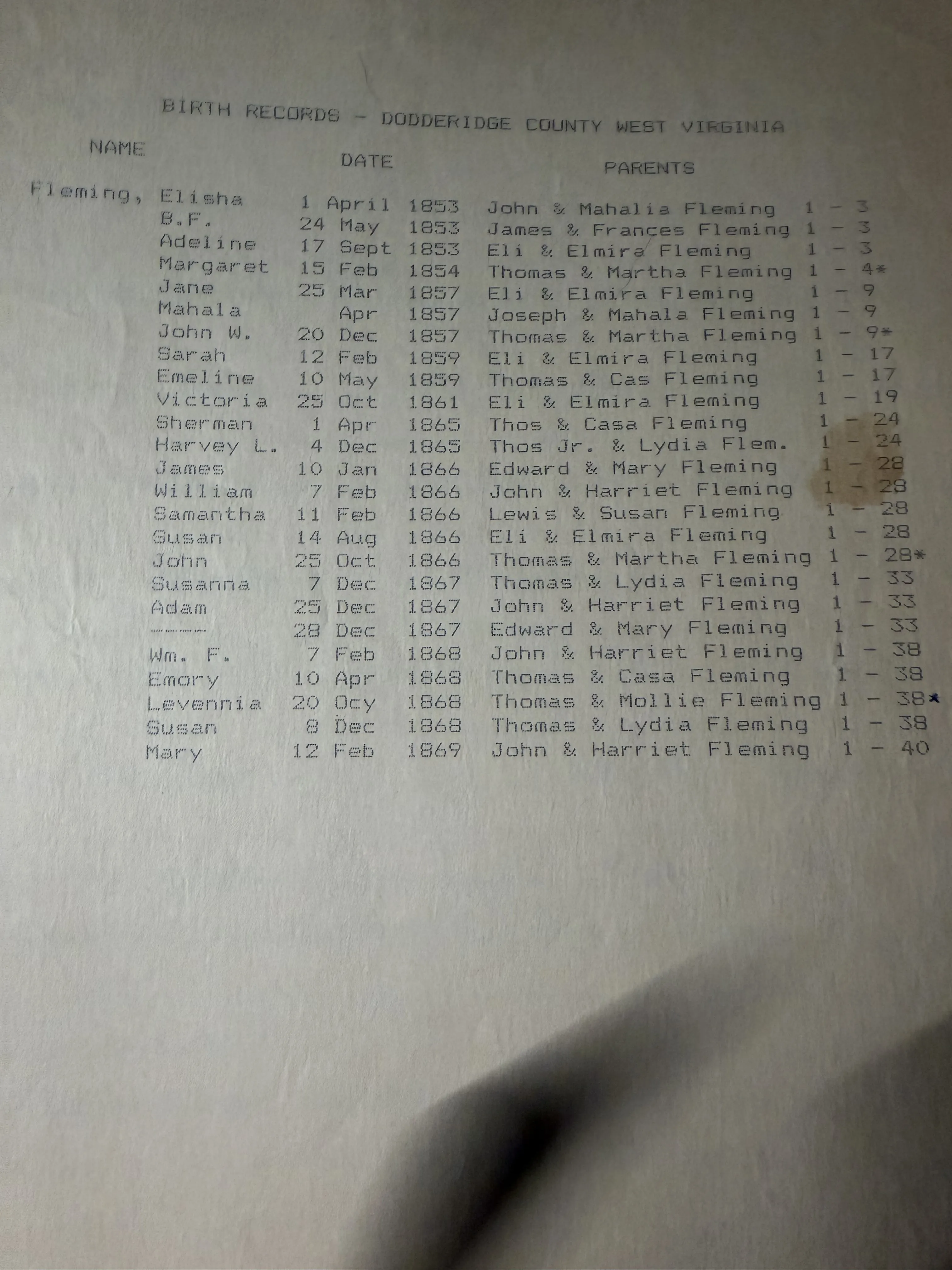 The Doddridge birth register — and the Hampshire County thread