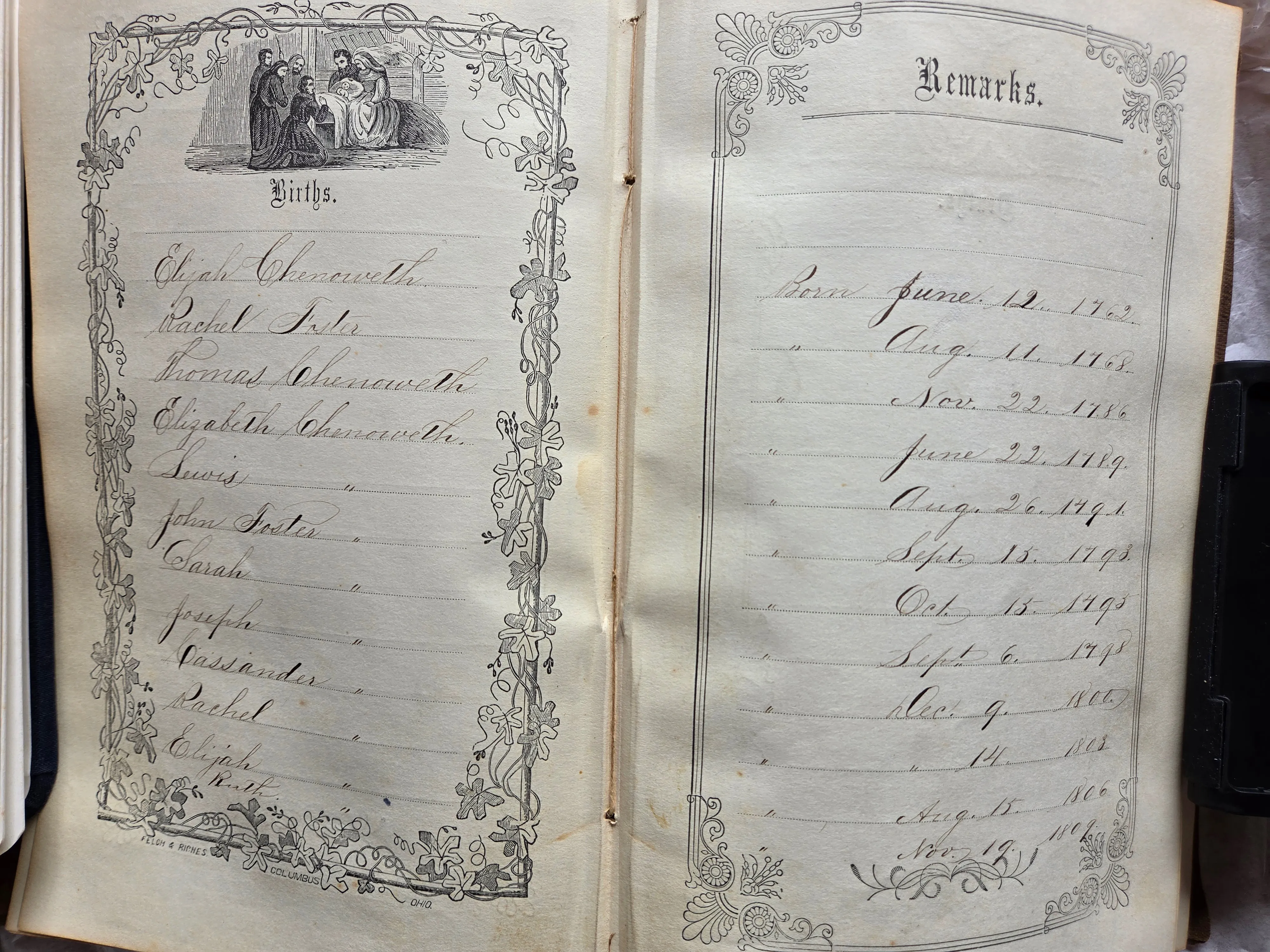 The Elijah Chenoweth Jr. family register — primary-source Chenoweth births, 1744–1806 — scan 2