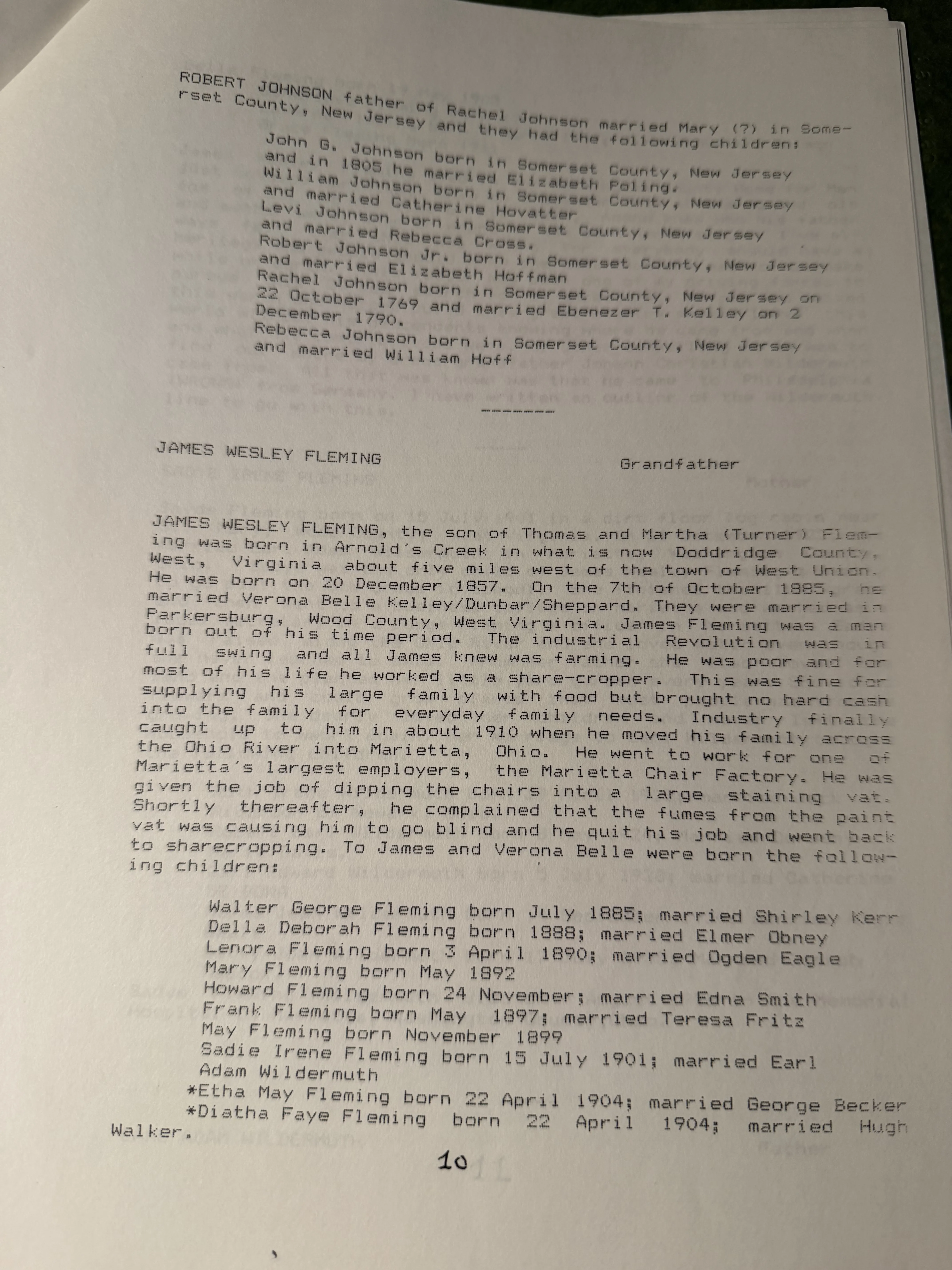 John Fleming Family Legacy — Robert Earl Wildermuth's Fleming narrative (c. 1998) — scan 9
