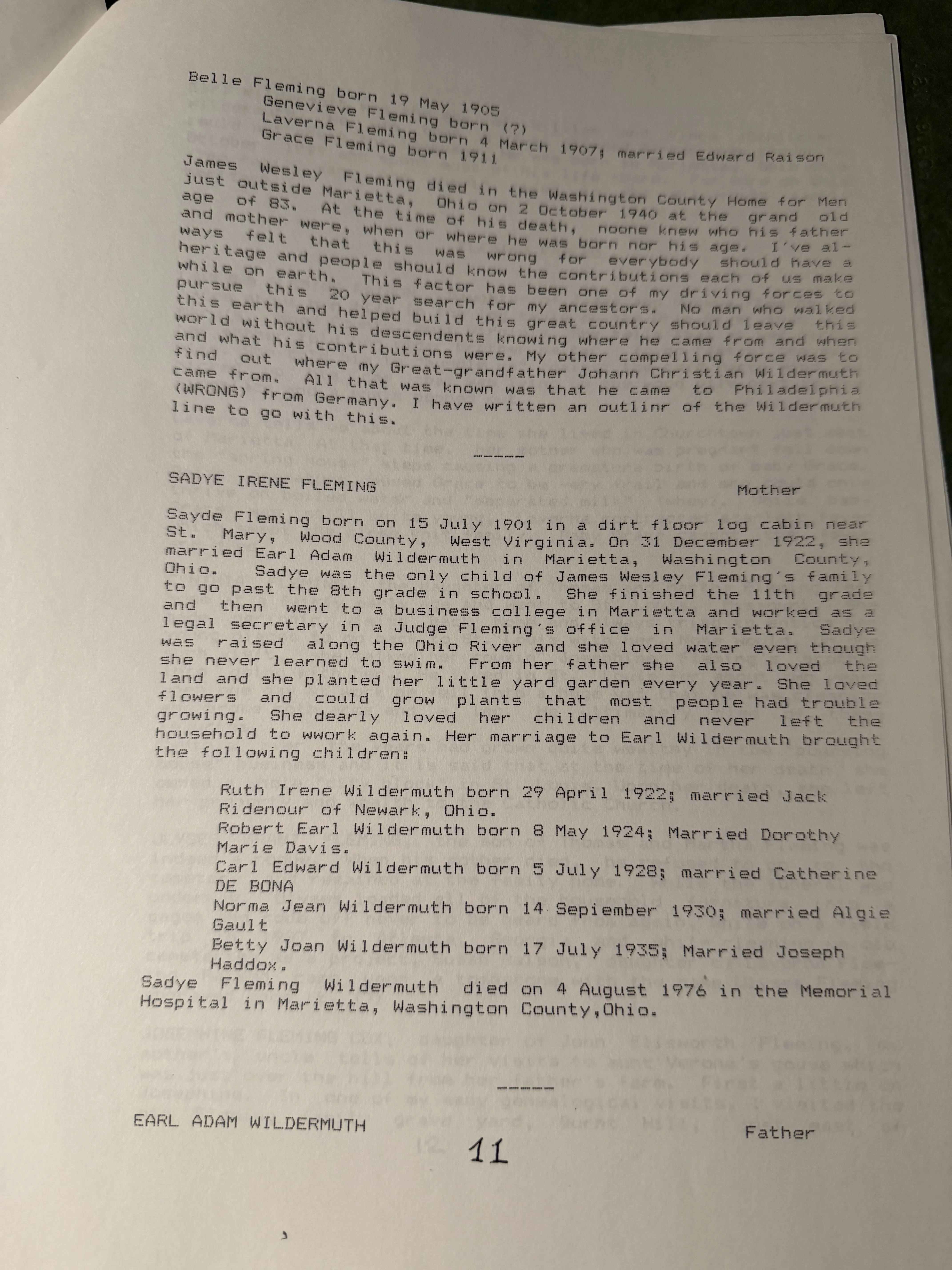 John Fleming Family Legacy — Robert Earl Wildermuth's Fleming narrative (c. 1998) — scan 10