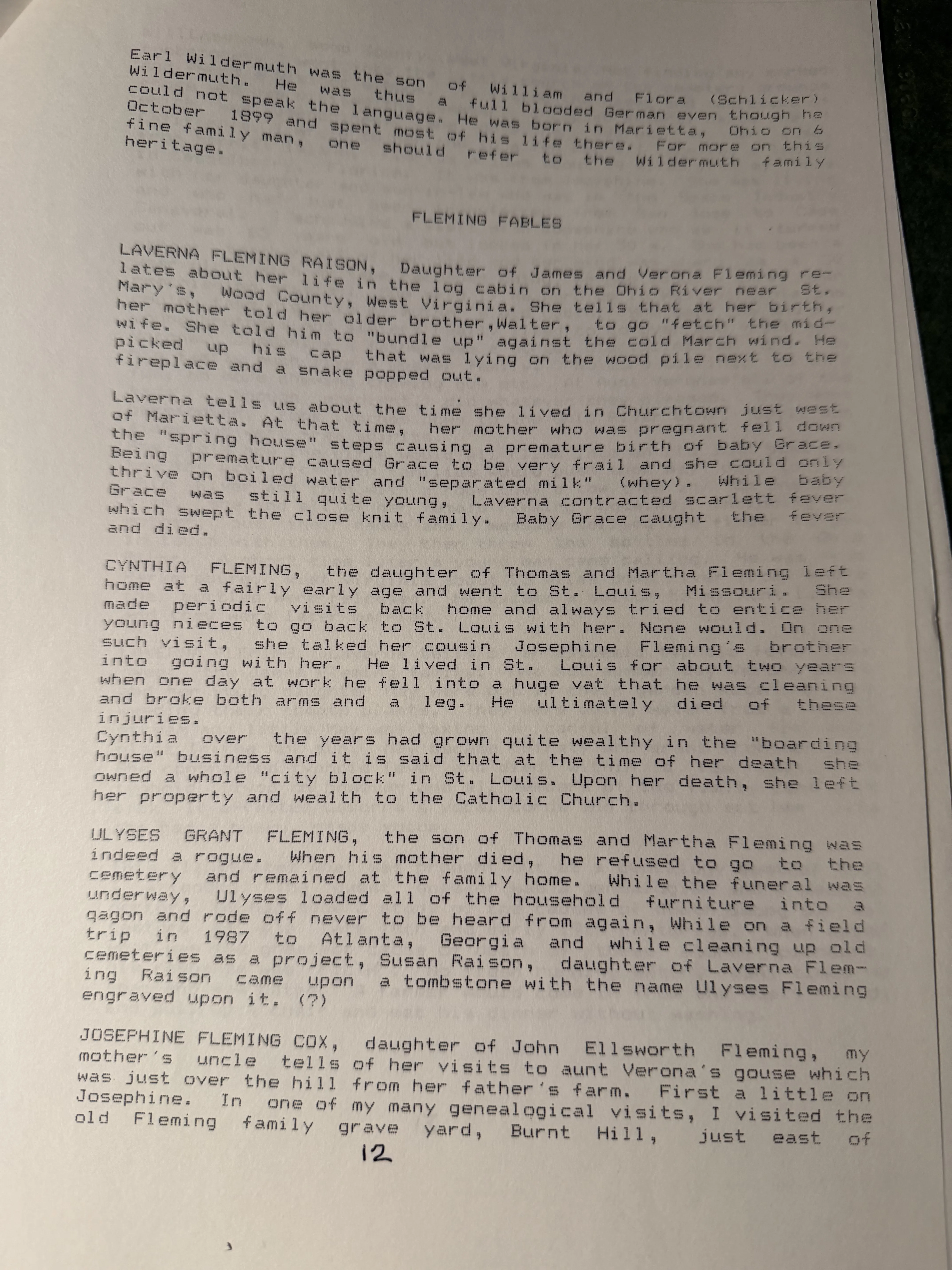 John Fleming Family Legacy — Robert Earl Wildermuth's Fleming narrative (c. 1998) — scan 11