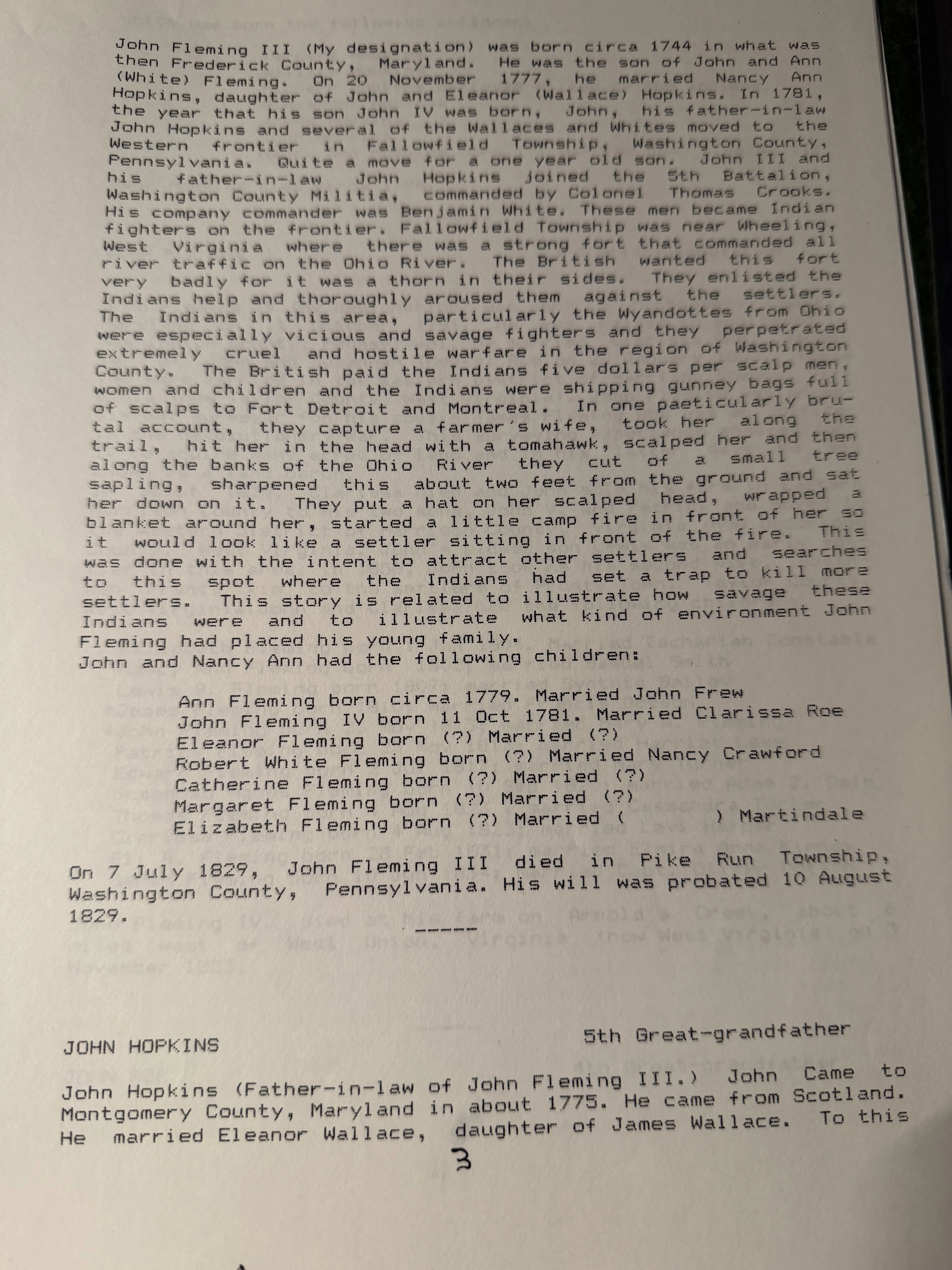 John Fleming Family Legacy — Robert Earl Wildermuth's Fleming narrative (c. 1998) — scan 2