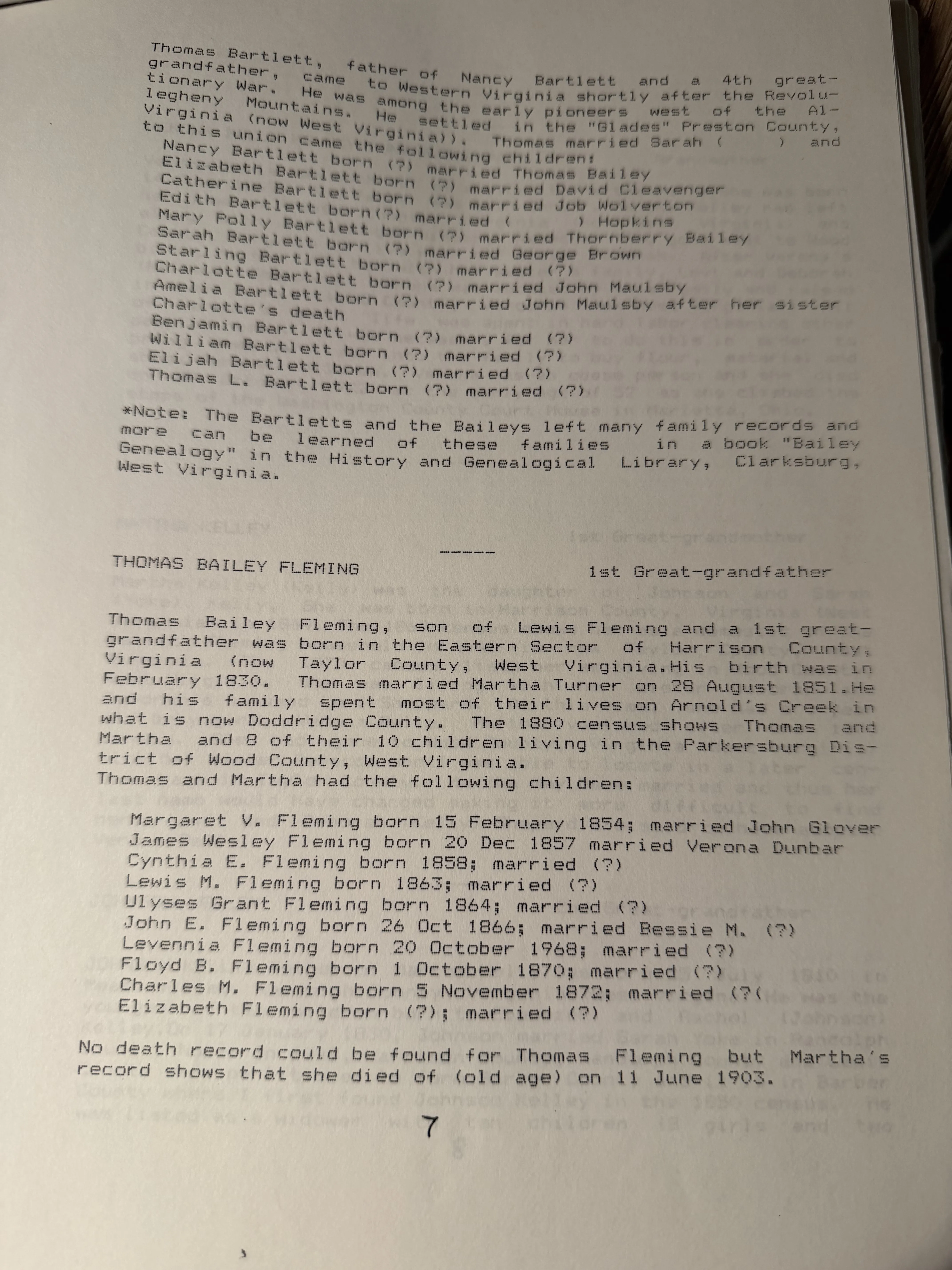 John Fleming Family Legacy — Robert Earl Wildermuth's Fleming narrative (c. 1998) — scan 6