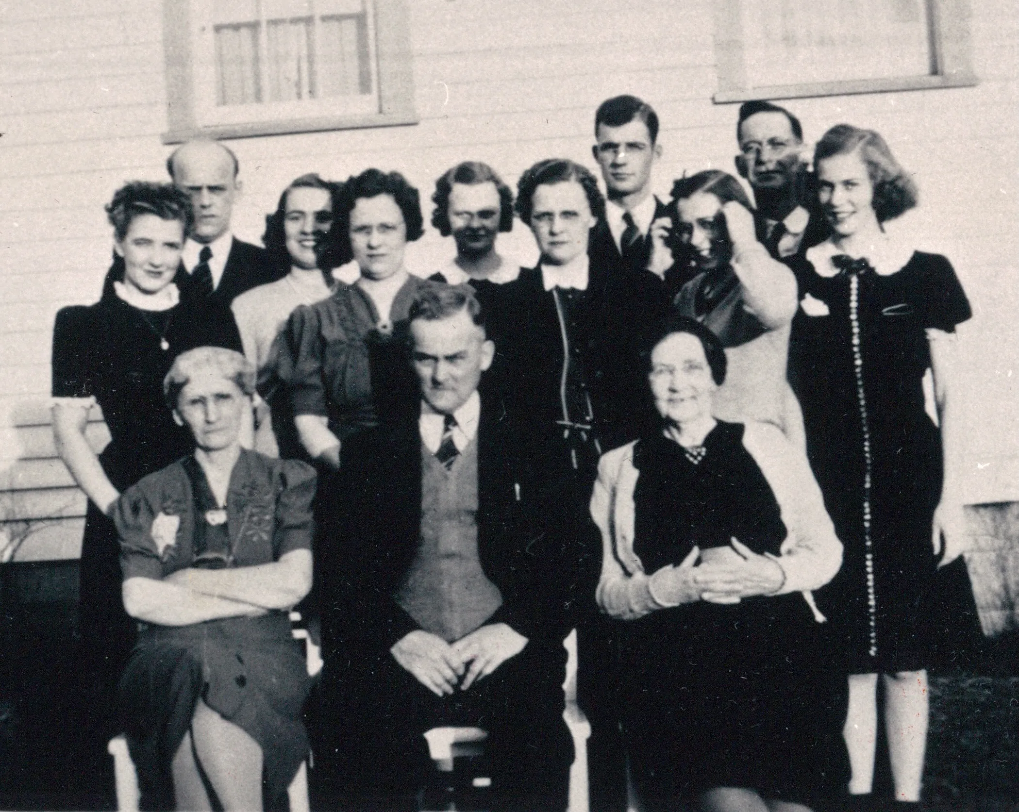 A Hill family gathering, c. 1939-1941, with what reads as Harvey Hendershot Hill seated center. From Chuck's keeping.