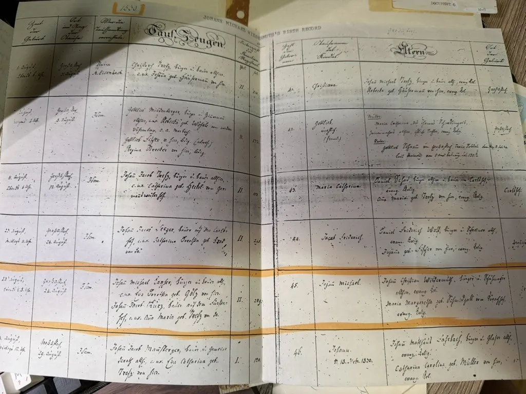 The baptismal register of Großaspach, 24 August 1830 — entry no. 45